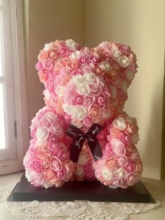 テディベア☆小さなフエルト素材の造花のバラで出来た可愛いテディベア☆　　ピンク系