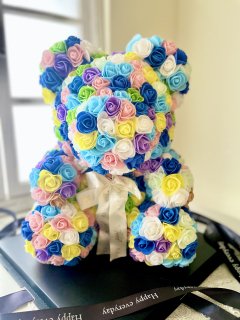 テディベア☆小さなフエルト素材の造花のバラで出来た可愛いテディベア☆　　ブルー系