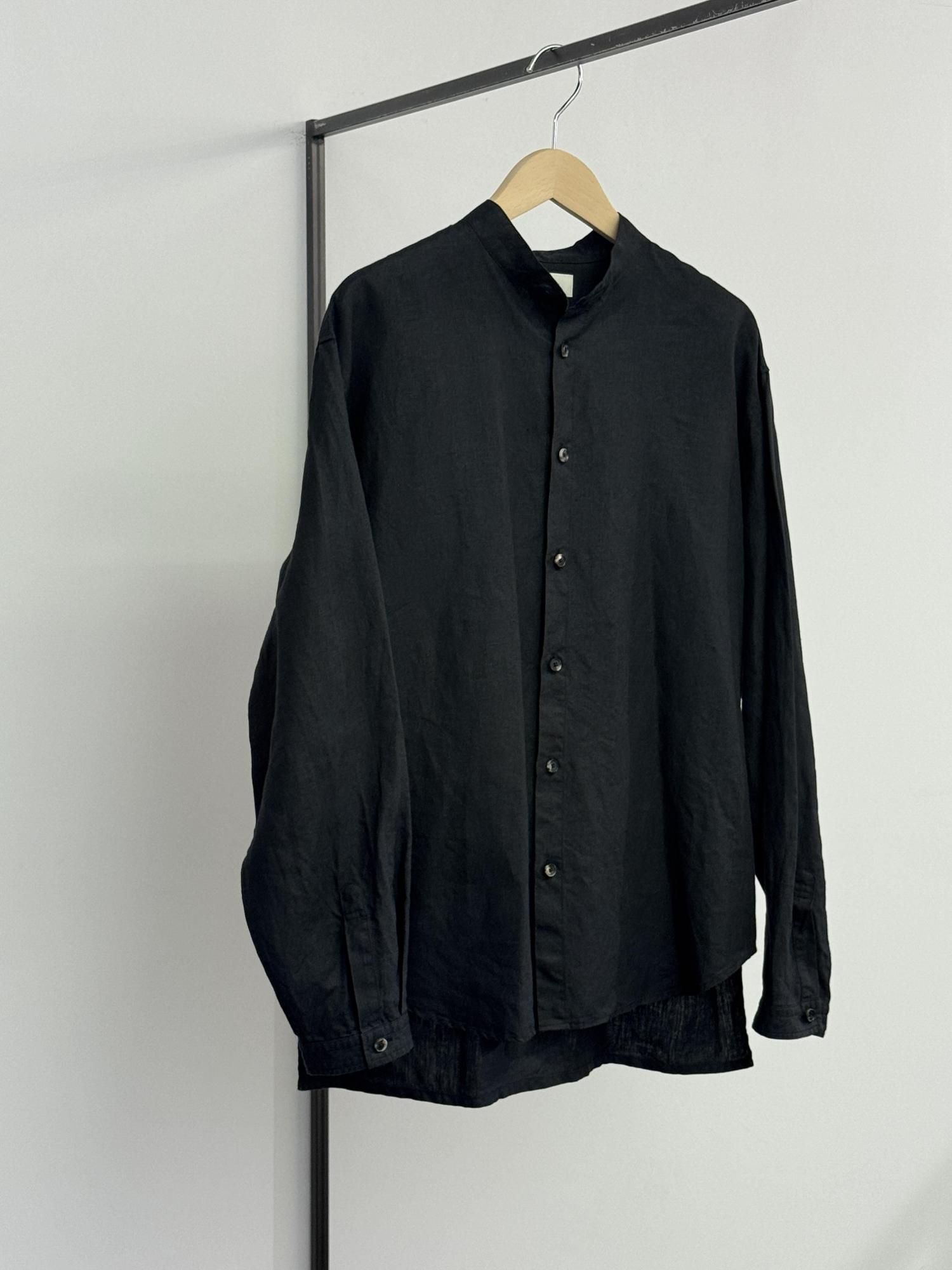 The CLASIK LINEN COLLAR LESS SHIRT（BLACK） - Bechics
