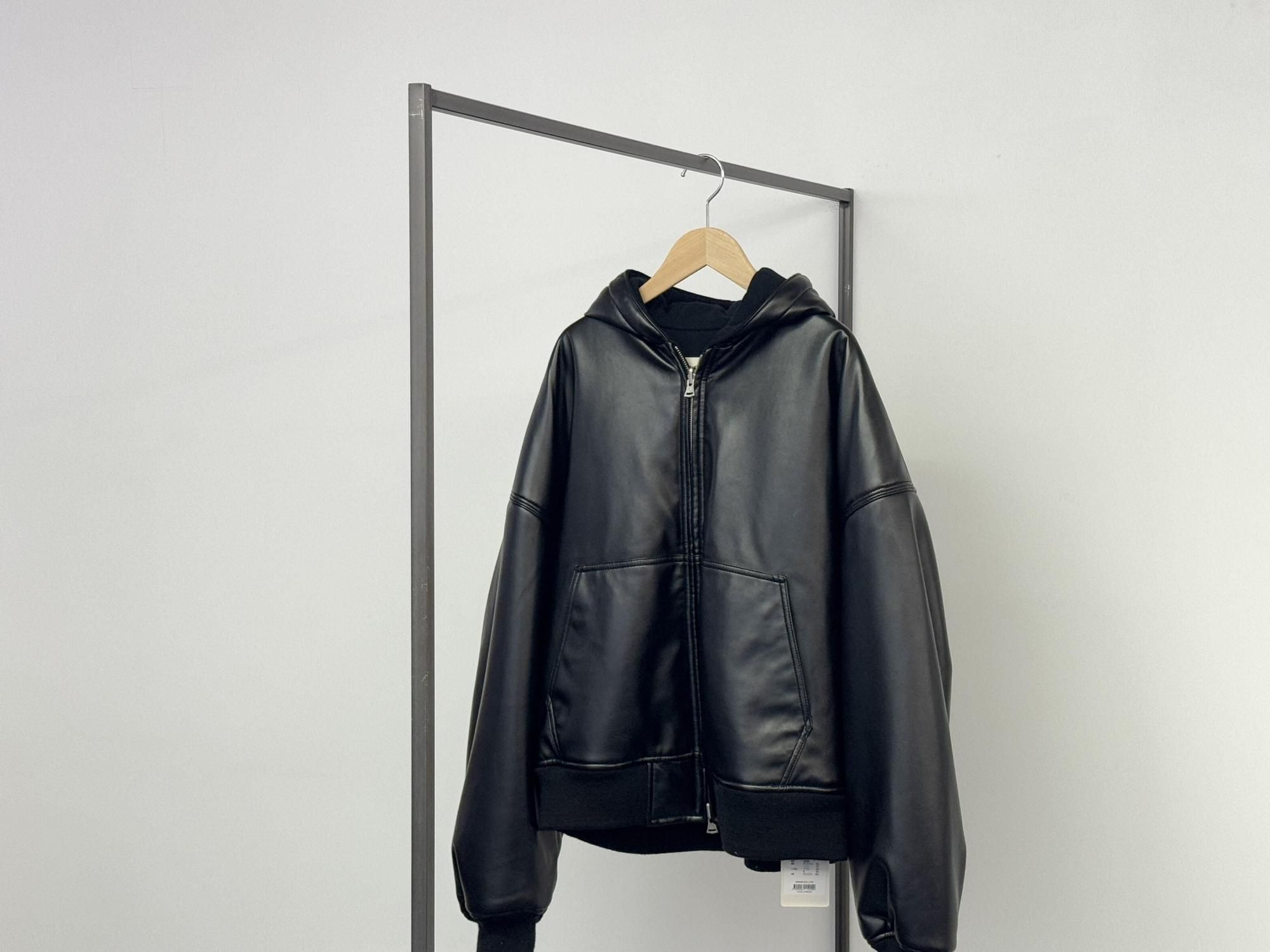 INSCRIRE LEATHER ZIP UP HOODIE