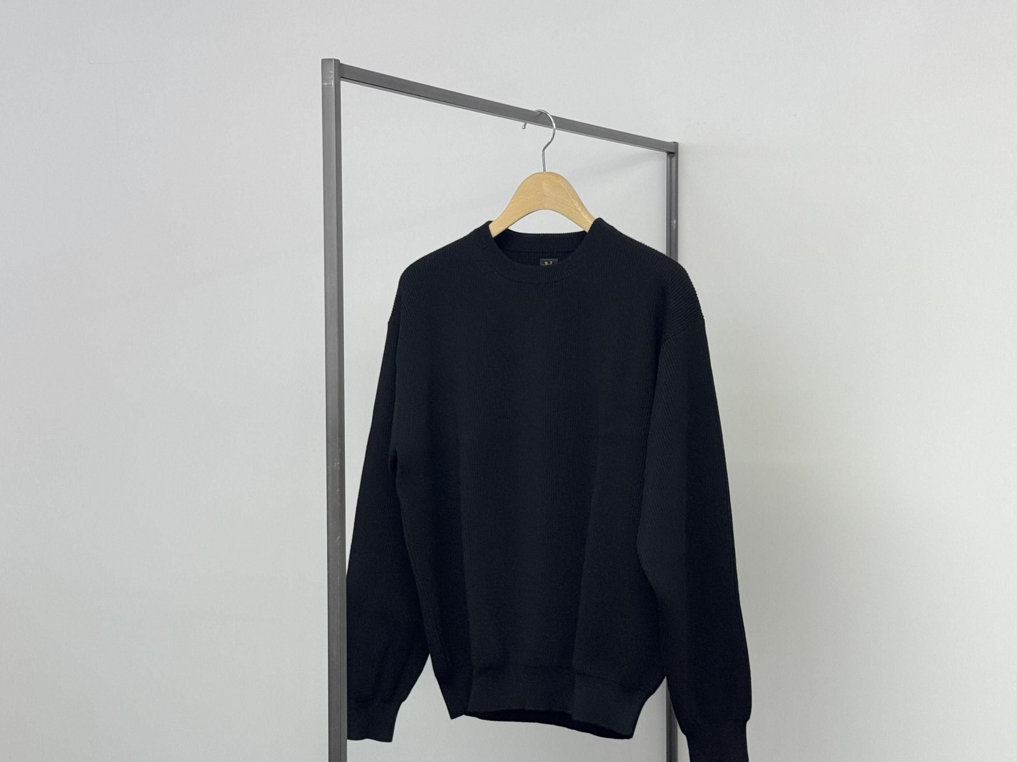 BATONER SUPER HIGH TWIST WOOL CREW NECKBLACK
