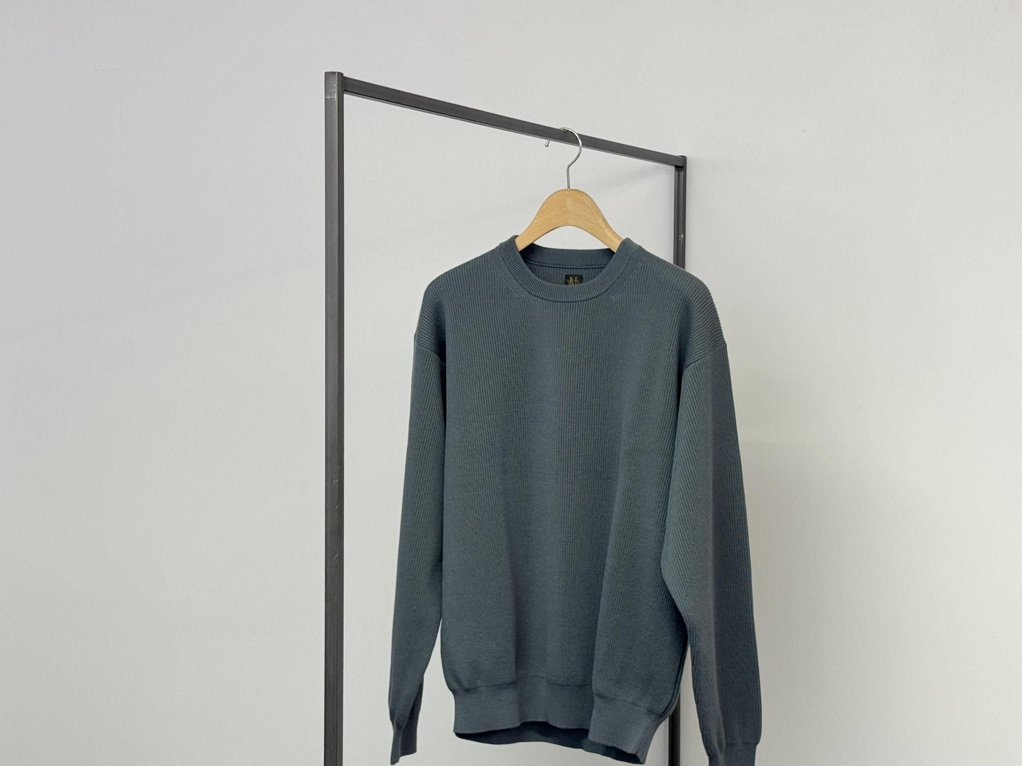 BATONER SUPER HIGH TWIST WOOL CREW NECKGRAY BLUE