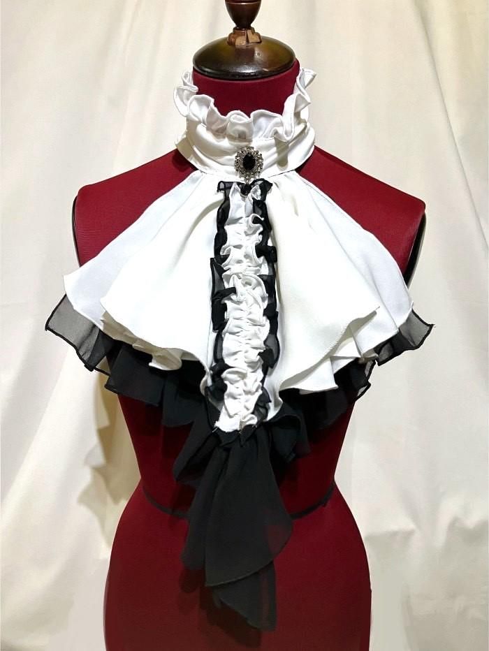 新品  黒白ドレス メランコリック調 ゴシック調ボリュームドレープタイ：白黒 - MARBLE ~online shop~