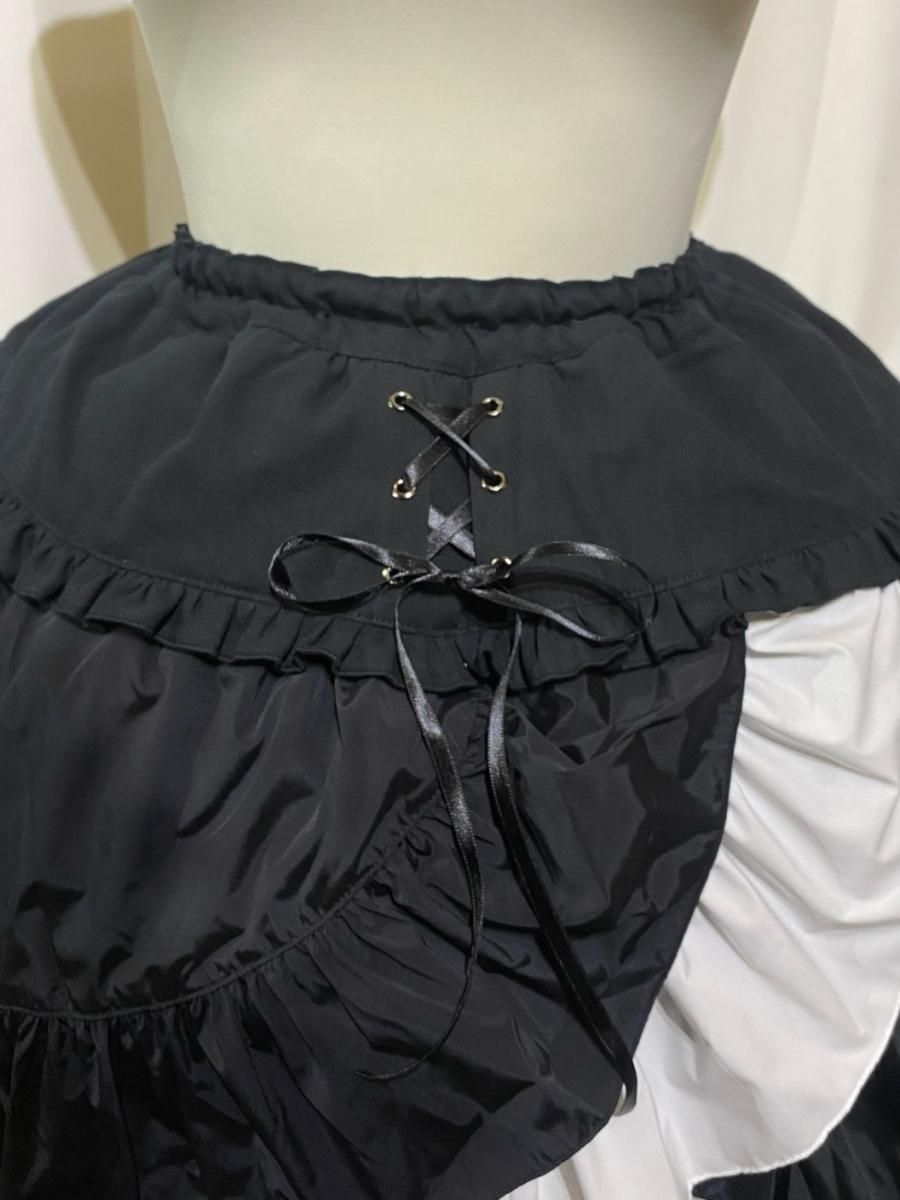 編み上げ巻きフリルスカート:黒×白 - MARBLE ~online shop~ 編み上げ巻きフリルスカート:黒×白 - MARBLE ~online shop~