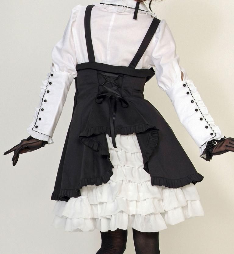 ◇受注商品◇折り返しハイウエスト総フリルスカート：黒白