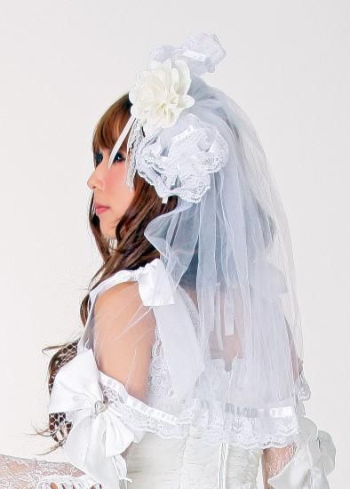 ◇受注商品◇バラ・ベール付き2WAYエレガンスヘッドドレス:白 ◇受注商品◇バラ・ベール付き2WAYエレガンスヘッドドレス:白