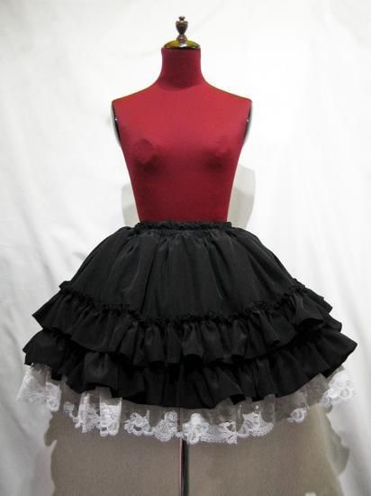 ◇受注商品◇パニエ入り後リボン付きフリルスカート:黒×白 ◇受注商品◇パニエ入り後リボン付きフリルスカート:黒×白