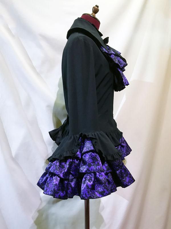 ◇受注商品◇リバーシブルタイ付き姫袖ブラウス：黒紫ゴシック柄