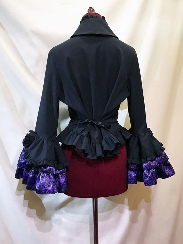 ◇受注商品◇リバーシブルタイ付き姫袖ブラウス：黒紫ゴシック柄