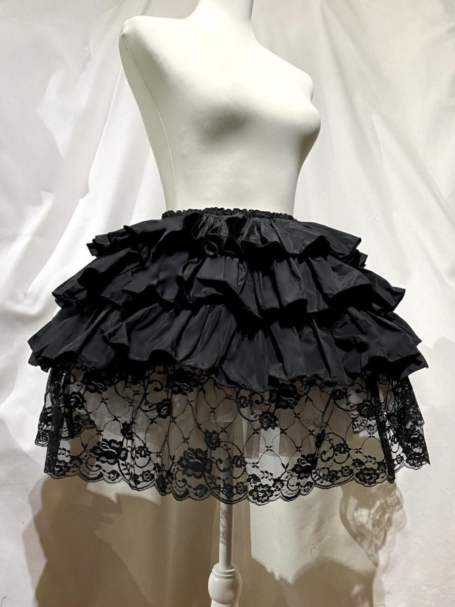 ◇受注商品◇ボリュームフリル 裾レーススカート：黒 - MARBLE ~online