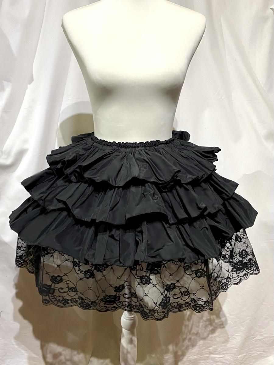 ◇受注商品◇ボリュームフリル 裾レーススカート：黒 - MARBLE ~online