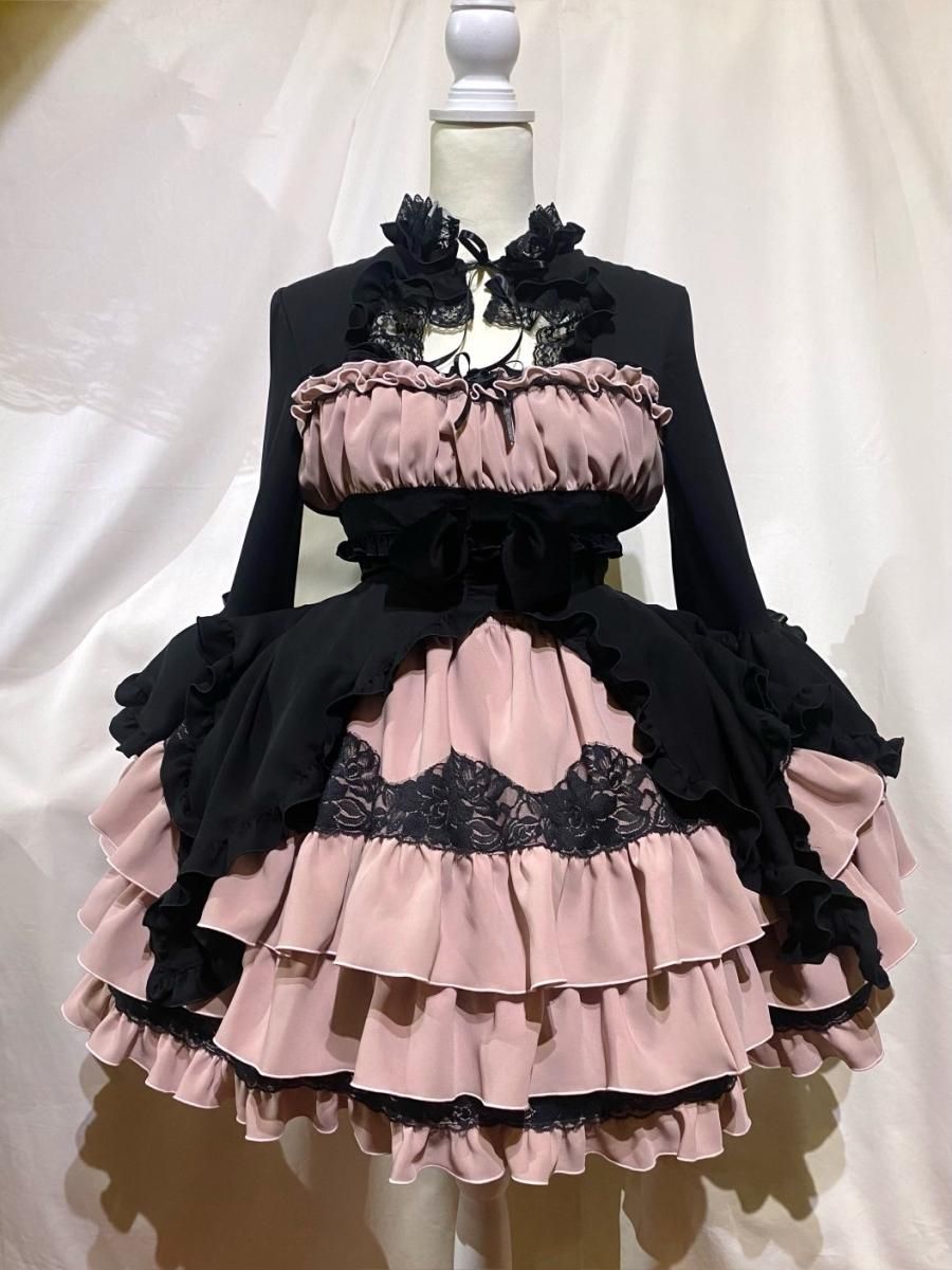 ◇受注商品◇配色切り替え全身コーディネートワンピース：黒×ピンク