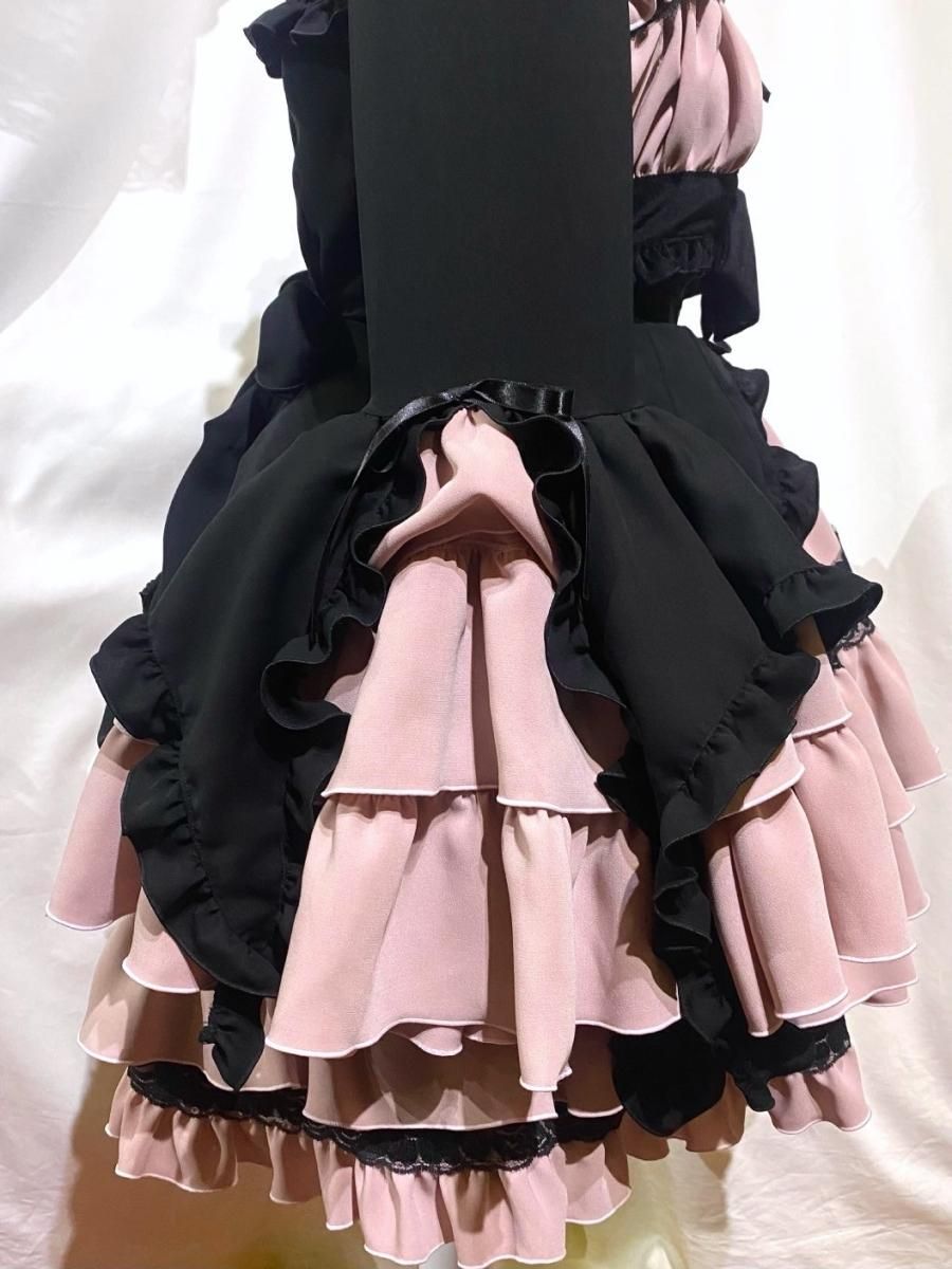 ◇受注商品◇配色切り替え全身コーディネートワンピース：黒×ピンク