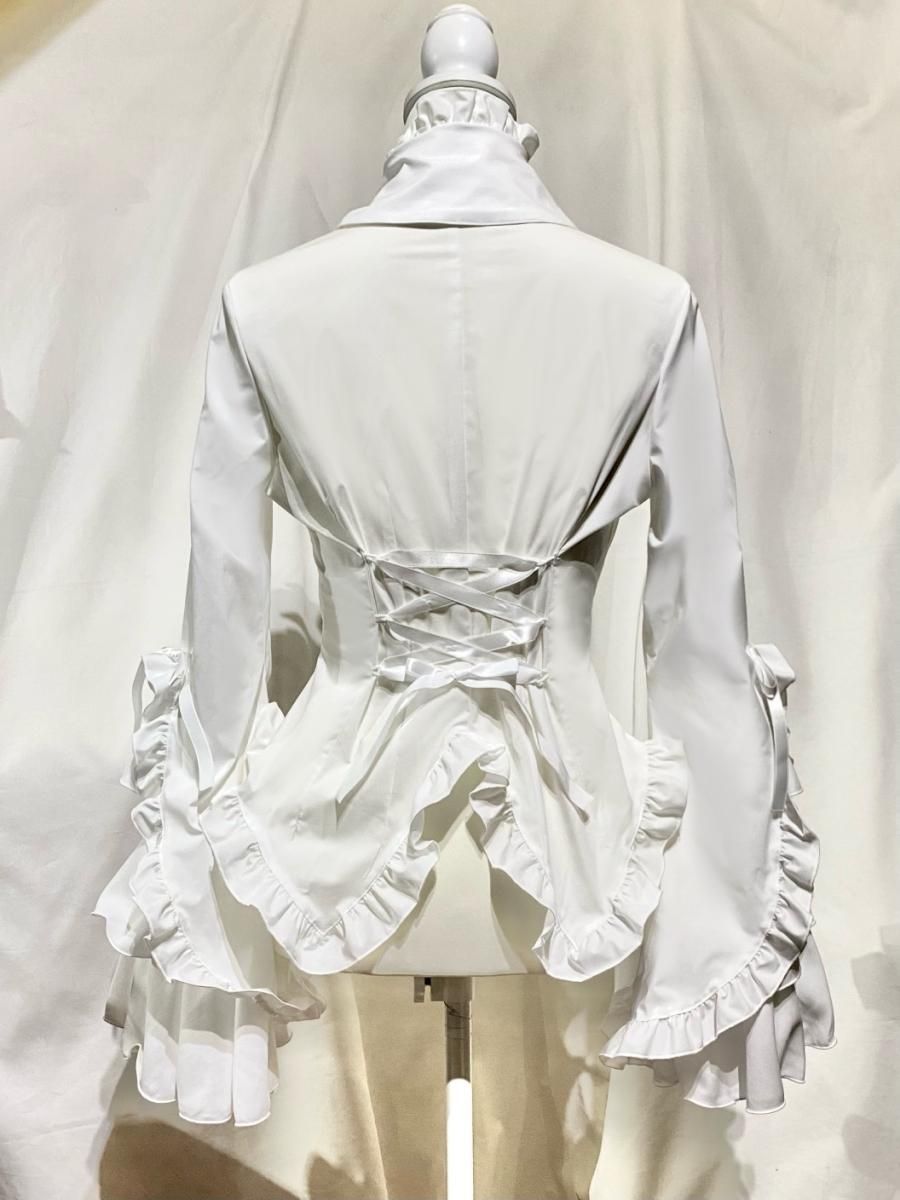 ◇受注商品◇カメオタイ付き後編み上げブラウス:白 - MARBLE ◇受注商品◇カメオタイ付き後編み上げブラウス:白 - MARBLE