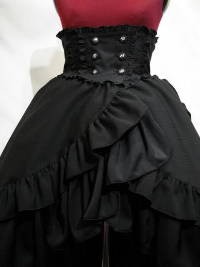 ◇受注商品◇バッスルリボン付きコルセット風巻きスカート：黒 M