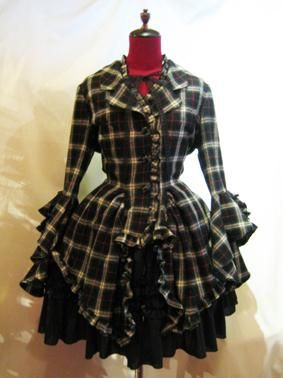 MARBLE 　スカート付き風姫袖用ドレープコート ◇受注商品◇スカート付き風姫袖用ドレープコート：黒赤チェック