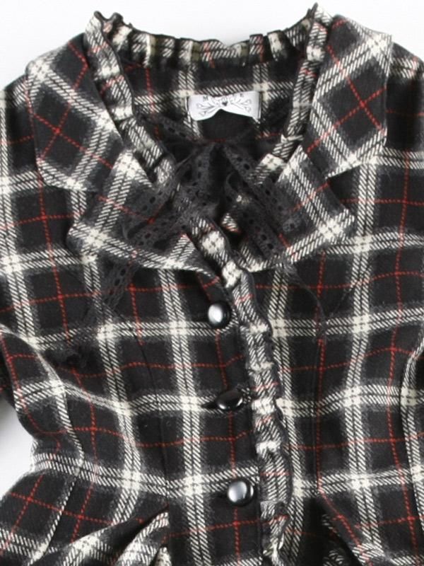 ◇受注商品◇スカート付き風姫袖用ドレープコート：黒赤チェック