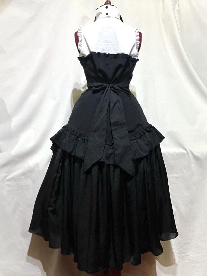 ゴシックタイ付コルセット風ブラウスワンピース：黒白 - MARBLE