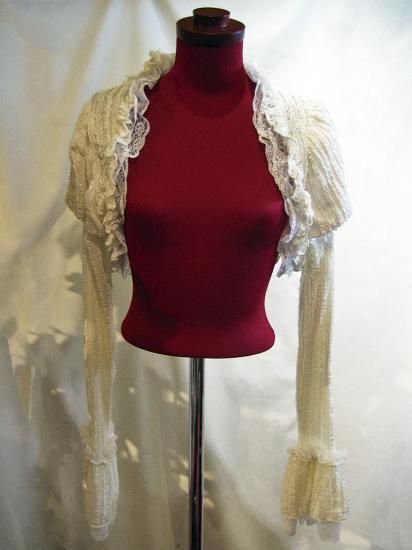 ◆受注商品◆エレガンスパフ袖ボレロ：オフ白レースフリル柄ニット×白レース - MARBLE ~online shop~