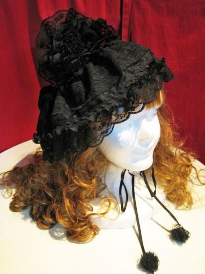 ◇受注商品◇配色切り替えデコラティブドレスハット：黒×黒