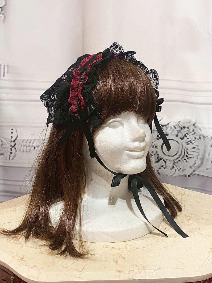 黒赤配色レースヘッドドレス:黒レース×赤レース - MARBLE 黒赤配色レースヘッドドレス:黒レース×赤レース - MARBLE