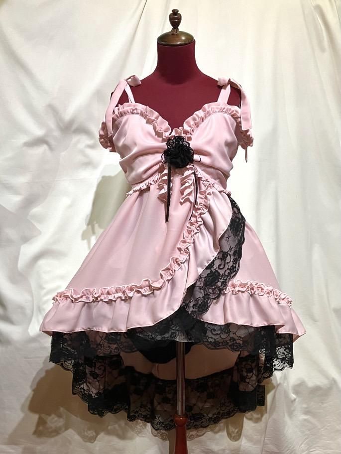 受注商品 ベビードール型プリンセスドレス ピンク 黒レース Marble Online Shop