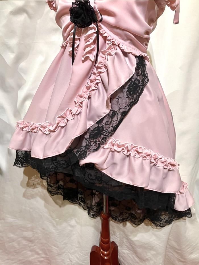◇受注商品◇ベビードール型プリンセスドレス:ピンク×黒レース ◇受注商品◇ベビードール型プリンセスドレス:ピンク×黒レース