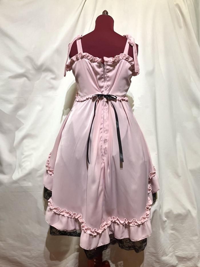 ◇受注商品◇ベビードール型プリンセスドレス:ピンク×黒レース ◇受注商品◇ベビードール型プリンセスドレス:ピンク×黒レース