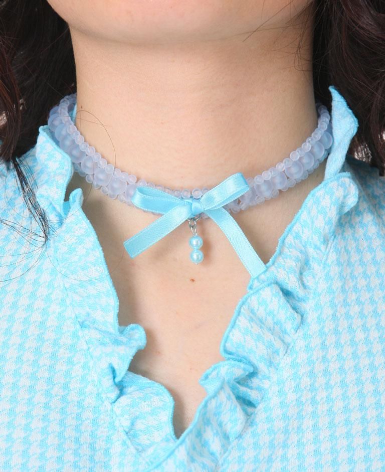 パール付きクリアビーズチョーカー：水色クリア - MARBLE ~online shop~