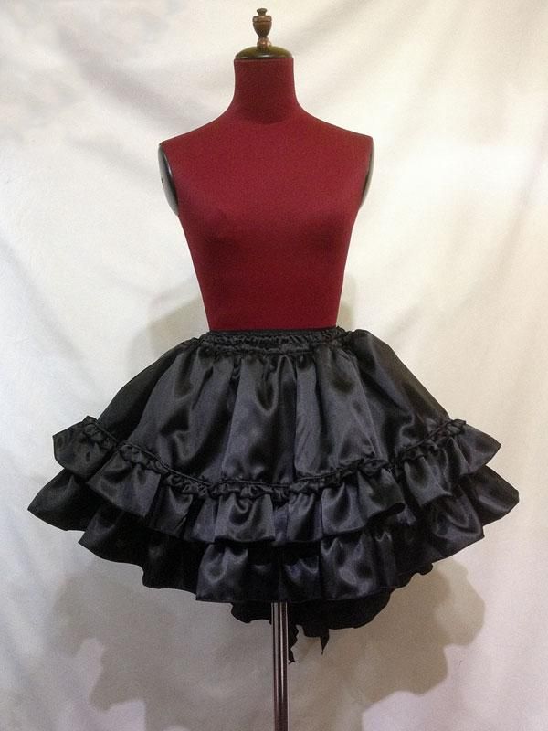 パニエ入り後V字総フリルスカート：黒サテン - MARBLE ~online shop~