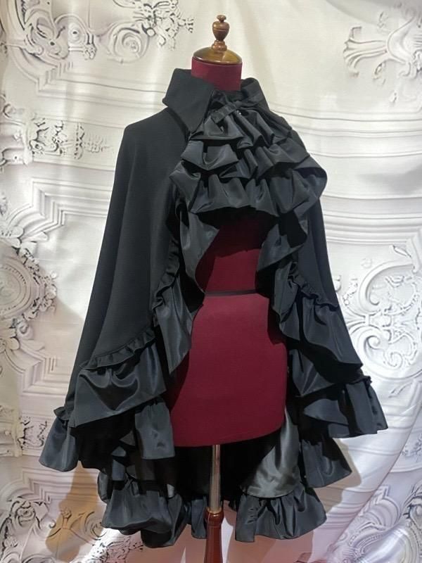 十字架タイ付き ヴァンパイアマント：黒×黒タイ - MARBLE