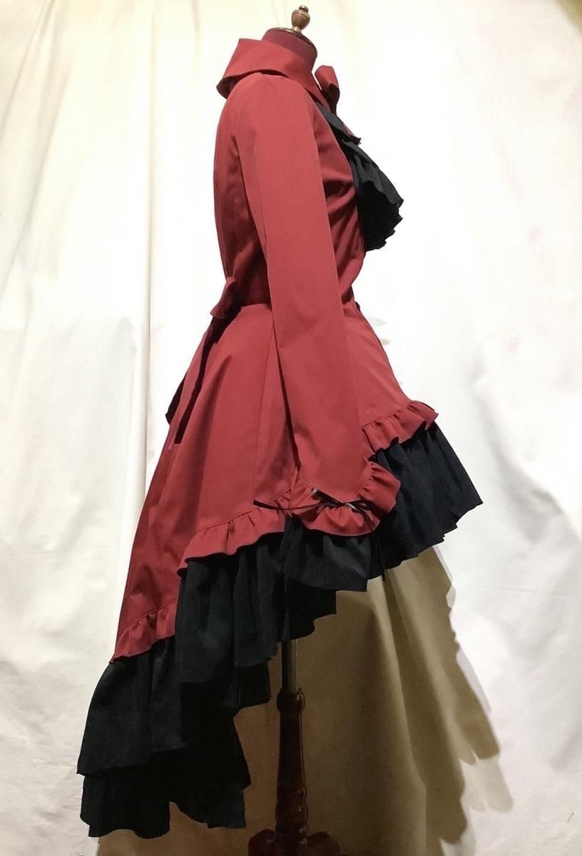 ゴシック調ダイヤカットタイ付きブラウス型ワンピース：赤 - MARBLE