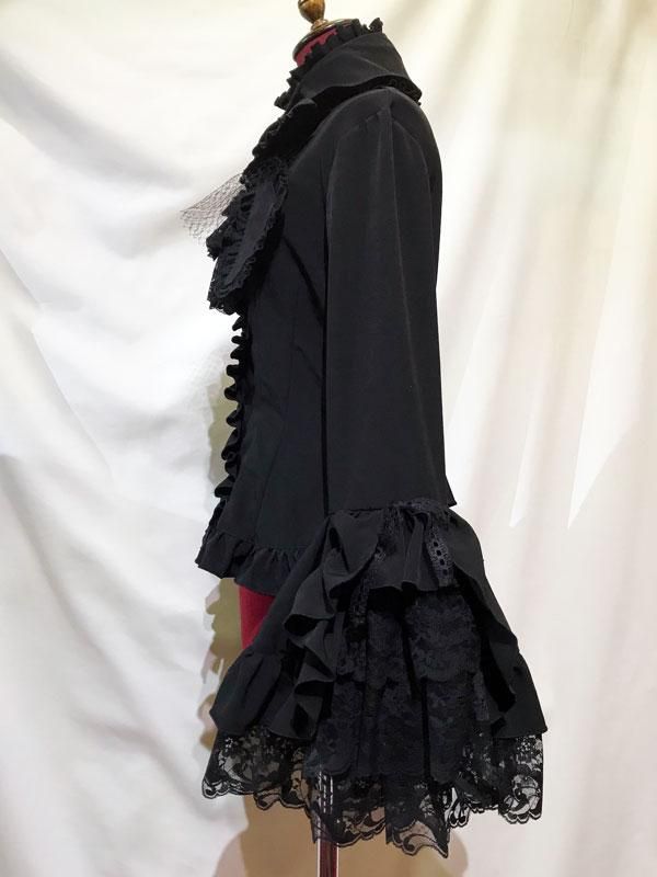 ◇受注商品◇デコラティブタイ付き姫袖ブラウス：黒×黒レース