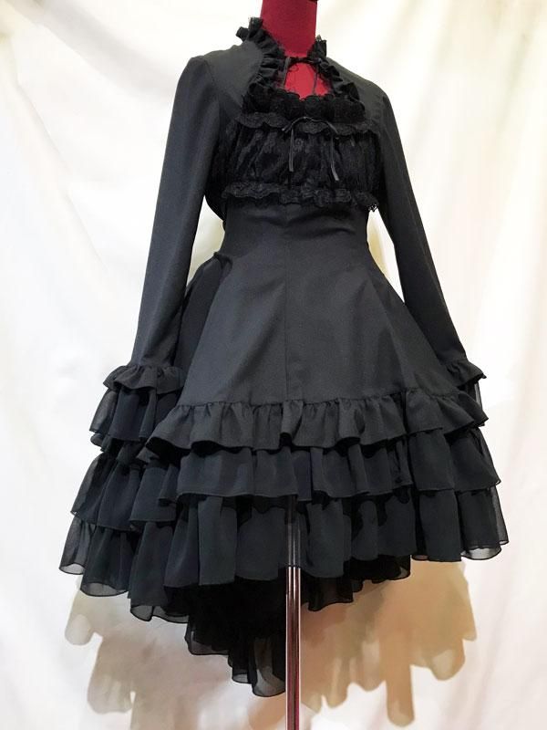 ◇受注商品◇総フリルフェミニンドレスワンピース:黒×黒ドット ◇受注商品◇総フリルフェミニンドレスワンピース:黒×黒ドット