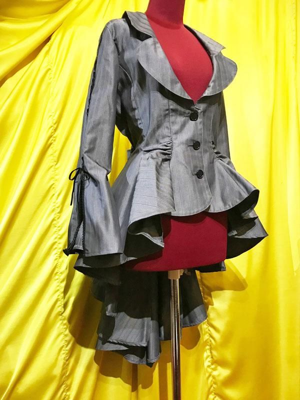 ◇受注商品◇姫袖用流麗ドレープジャケット：グレーストライプ