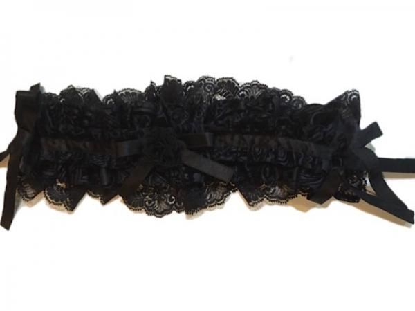 レースバラ付きボリュームフリルヘッドドレス 黒ゴシック柄シャンタン 黒レース 黒レースバラ Marble Online Shop