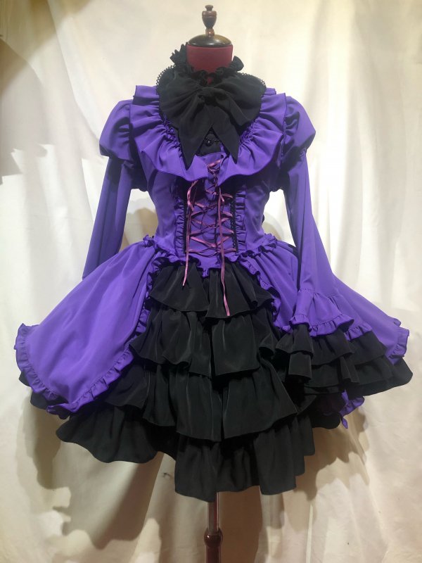 アリス風編み上げドレスワンピース：紫×黒 - MARBLE ~online shop~
