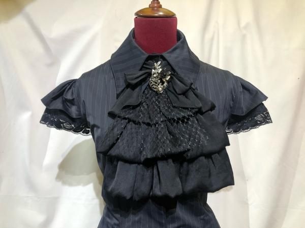 [MARBLE] ボリュームタイ付きロングマント：紺×黒 ゴスロリ ◇受注商品◇ボリュームタイ付きロングマント：黒×白ゴシック柄