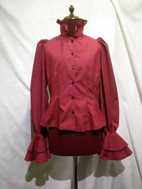 ◇受注商品◇ロングタックドレープ十字架タイ付きブラウス：赤 M