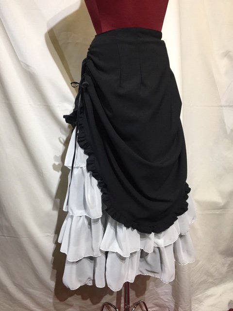 ◆受注商品◆サイドギャザー総フリル２枚重ねロングドレススカート:黒×黒フリル◆M～Lサイズ◆ - MARBLE ~online shop~