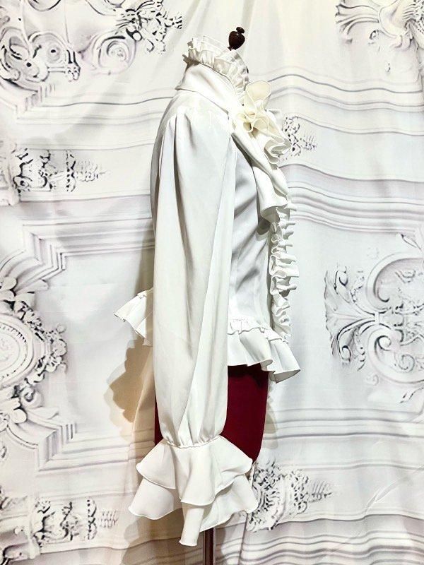 ビジュー付きリボンタイフリルブラウス：白 - MARBLE ~online shop~