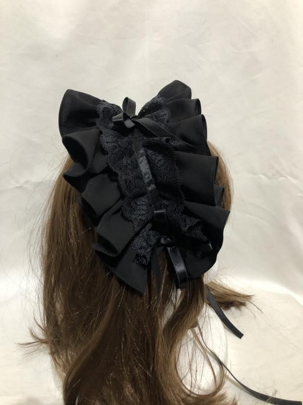 ◇受注商品◇ボリュームフリル&レースヘッドドレス:黒 ◇受注商品◇ボリュームフリル&レースヘッドドレス:黒