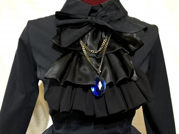 MARBLE ゴシック調ダイヤカットタイ付きブラウス型ワンピース：濃紺×青楕円石 ゴシック調ダイヤカットタイ付きブラウス型ワンピース：濃紺×青楕円石