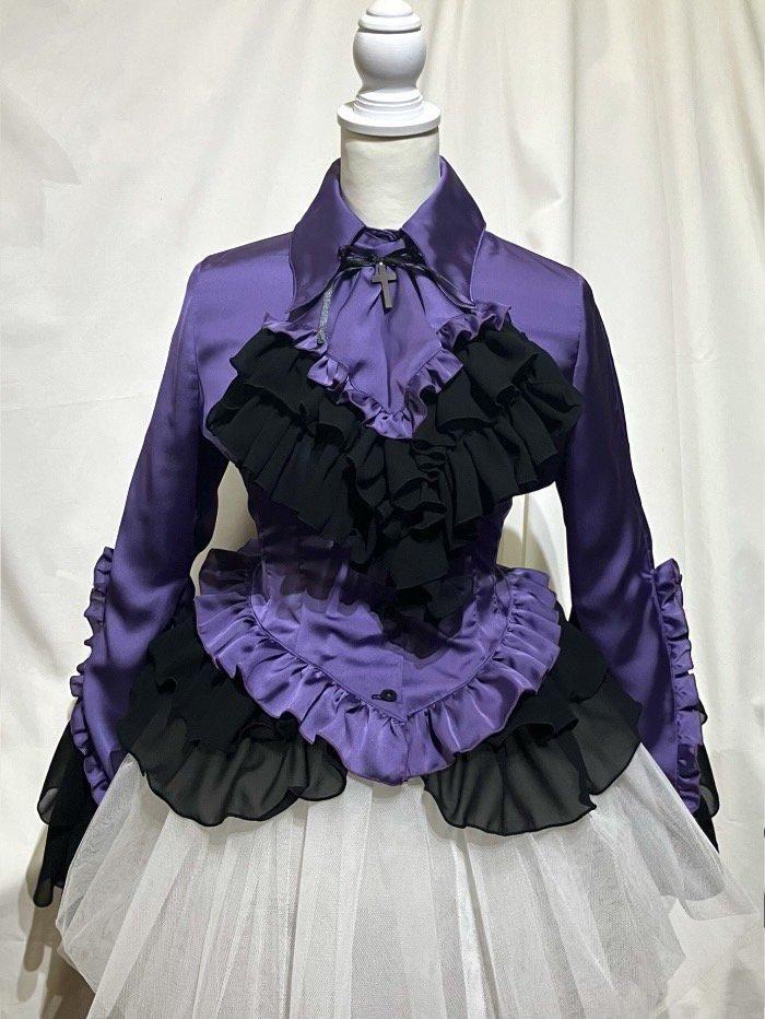 【超歓迎】 十字架タイ付き総フリルドレスブラウス：紫 - shop~ ~online MARBLE コスプレ衣装