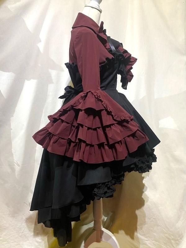 ◇受注商品◇十字架タイ付き総フリルドレスブラウス：黒