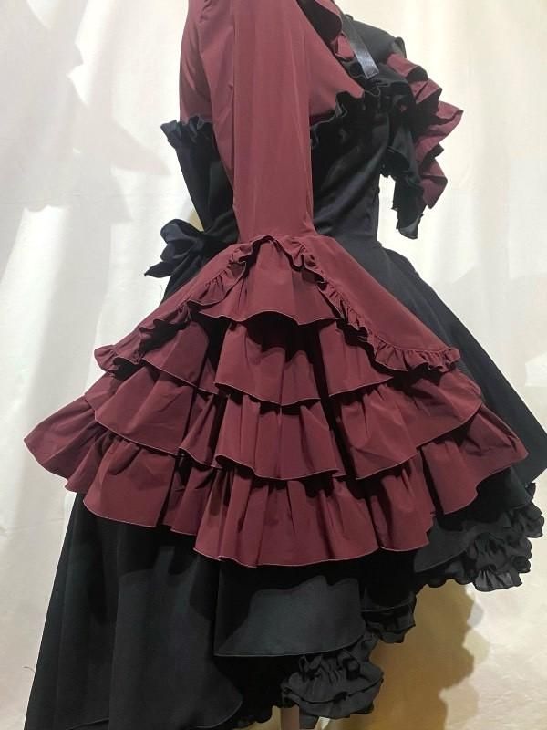 MARBLE / タイ付きドレープ飾りゴシックエレガンスブラウスワンピース  赤×黒フリル O-25-07-11-050-GO-BL-IG-OS MARBLE】マーブル タイ付きドレープ飾りゴシックエレガンス