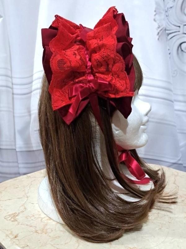 フリル重ねボリュームヘッドドレス:赤レース×赤リボン - MARBLE フリル重ねボリュームヘッドドレス:赤レース×赤リボン - MARBLE