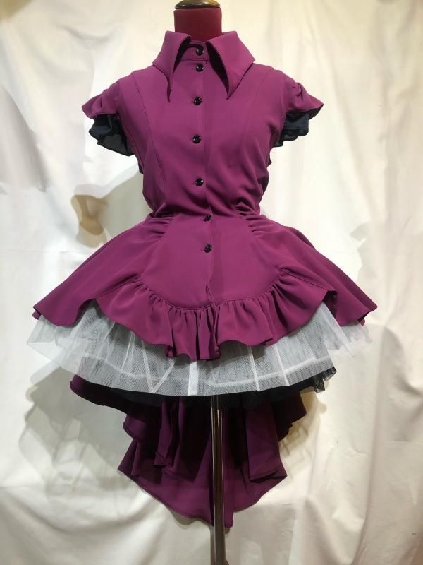 ゴシック調エレガンスタイ付きジャケット型ドレープワンピース：ワイン