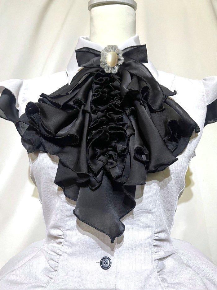 ゴシック調エレガンスタイ付きジャケット型ドレープワンピース