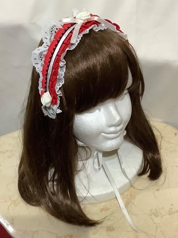 燭台レースヘッドドレス　黒×白 燭台レースヘッドドレス 黒×白 レースアップリボンヘッドドレス